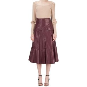 NWOT Burgundy Faux Leather Midi Skirt Size 6